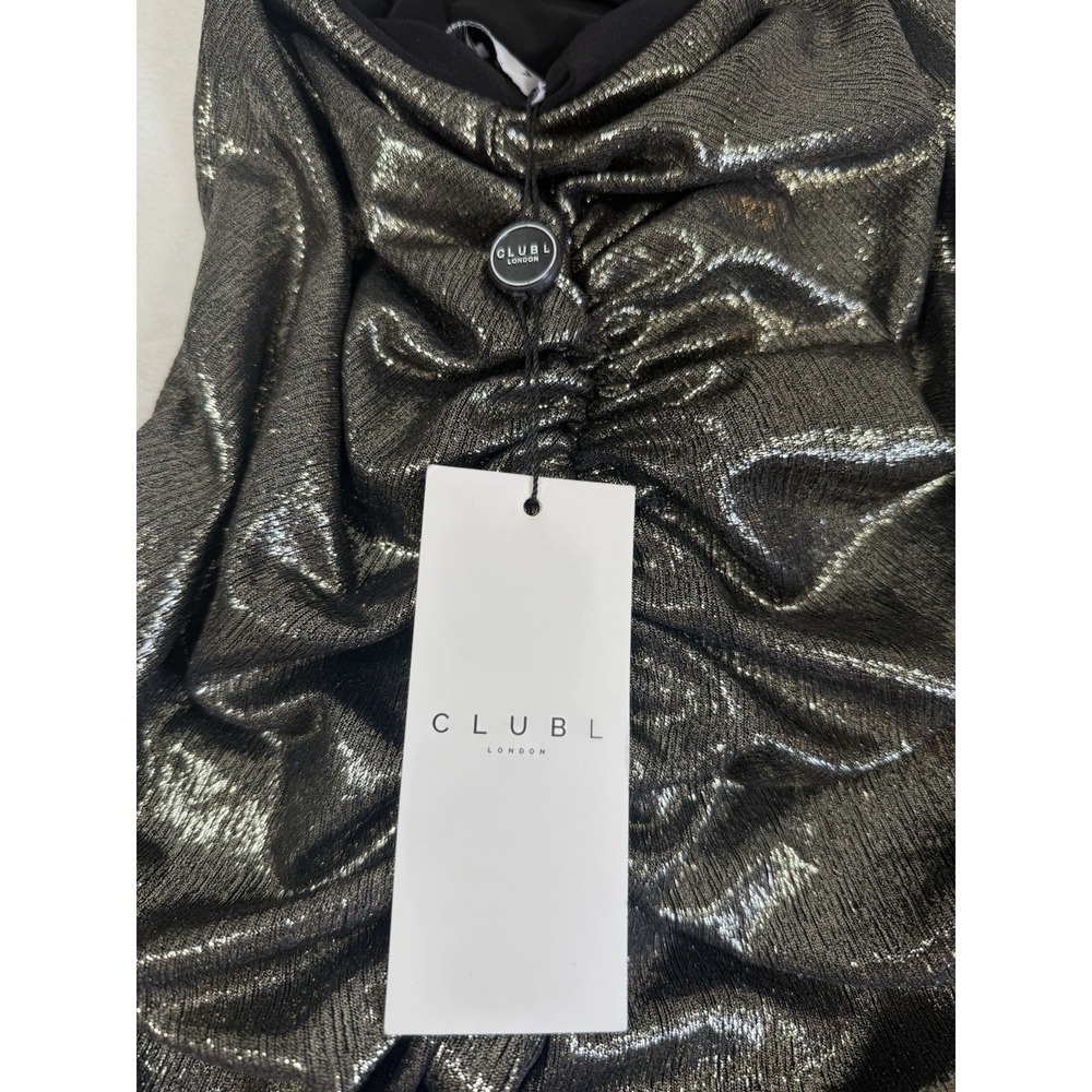 Club L Gold Metallic Halter Back Split Maxi Dress US 4 UK 8 EU 36 NWT - Picture 6 of 11